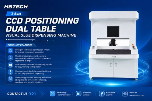 Laatste bedrijfsblogs CCD Positionering Dubbele tafel Visuele lijmdoseermachine voor uiterst nauwkeurige elektronicaproductie