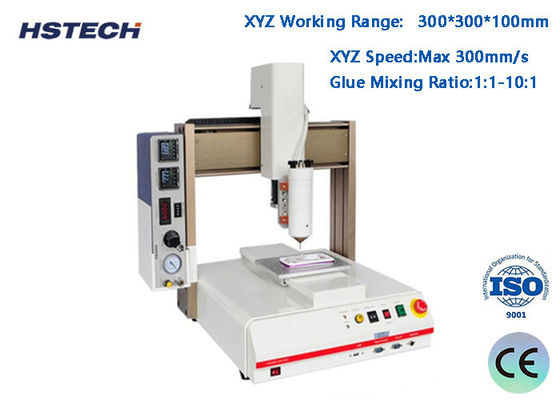 Goede prijs. 4-assige lijmdispenser met 300*300*100mm werkbereik, ±0.02mm herhalingsnauwkeurigheid en 1:1-10:1 lijm mengverhouding online